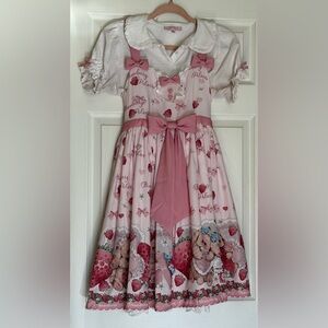 Strawberry Print Pink Lolita Dress with Bow